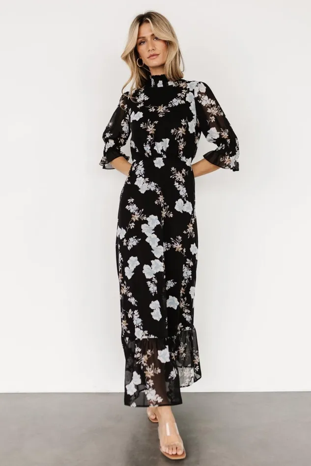 Baltic Born Maxi Dresses Women Marie Mock Neck Maxi Dress Black Floral