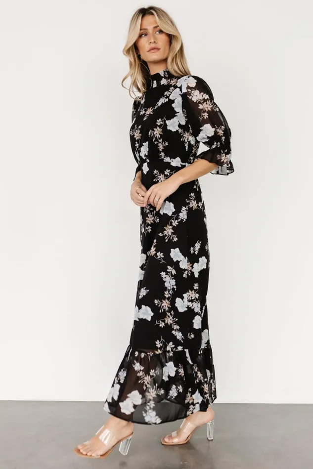 Baltic Born Maxi Dresses Women Marie Mock Neck Maxi Dress Black Floral