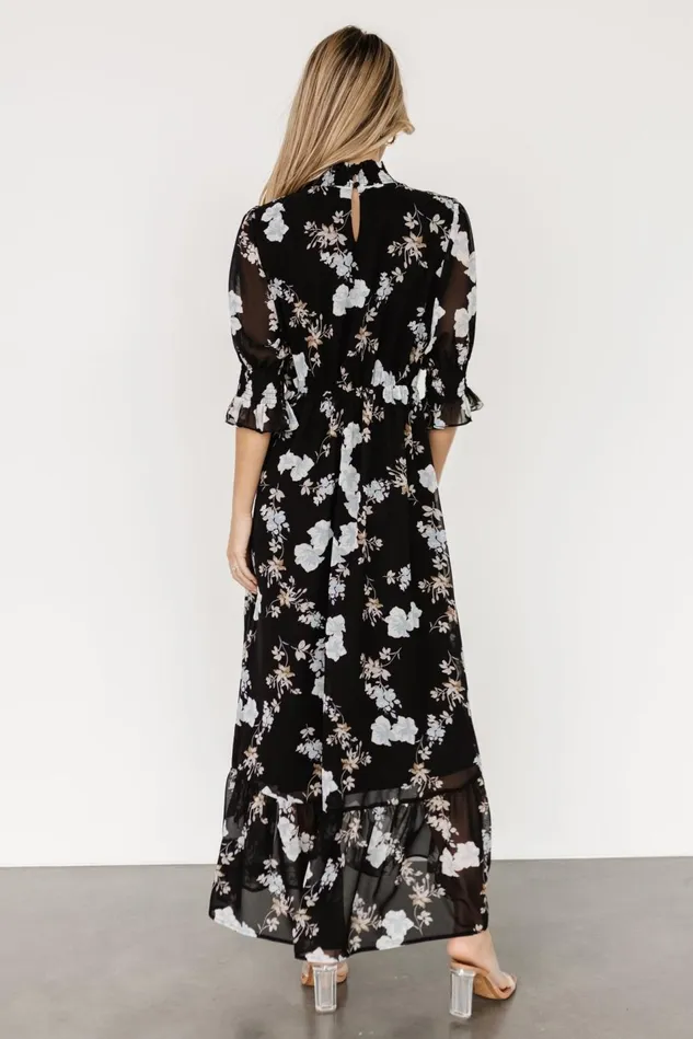 Baltic Born Maxi Dresses Women Marie Mock Neck Maxi Dress Black Floral