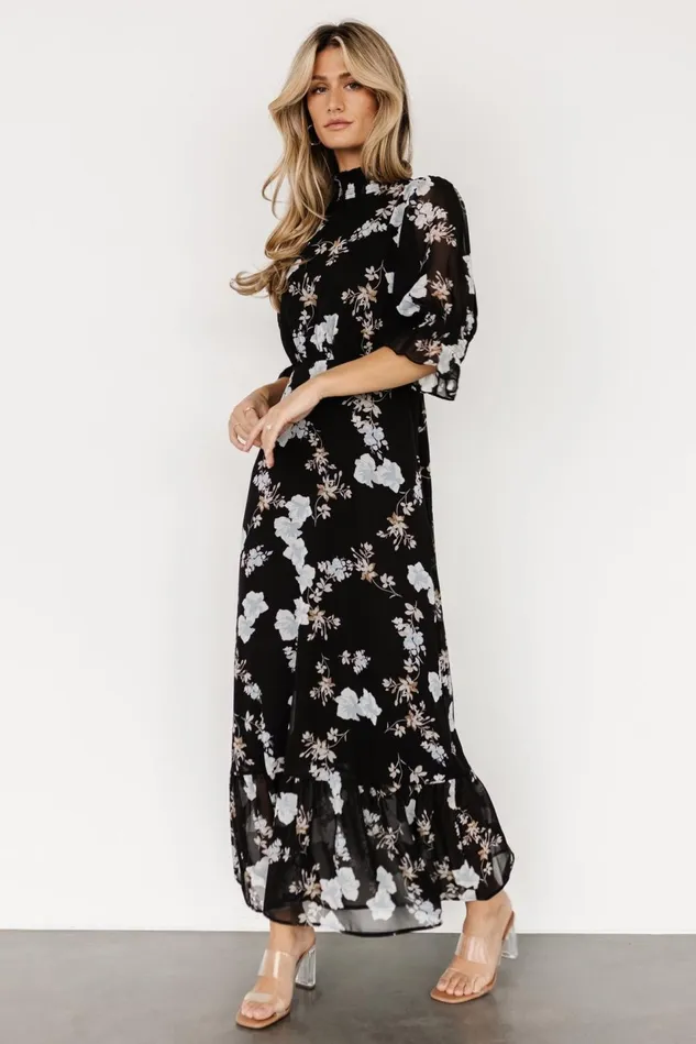 Baltic Born Maxi Dresses Women Marie Mock Neck Maxi Dress Black Floral