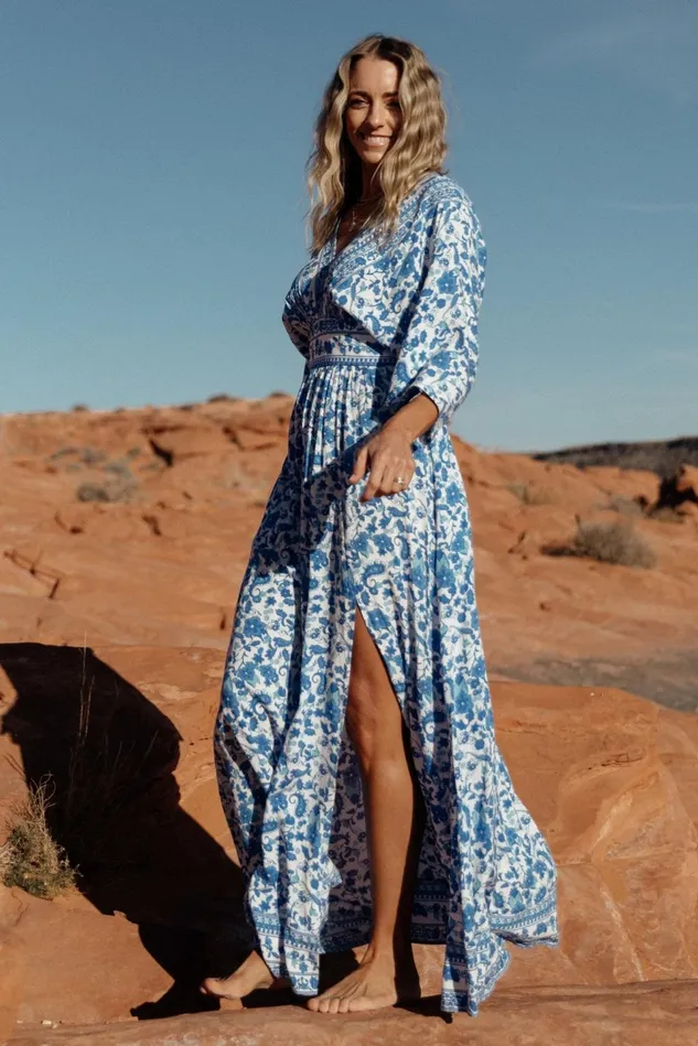 Baltic Born Maxi Dresses Women Watson Kimono Maxi Dress Blue White