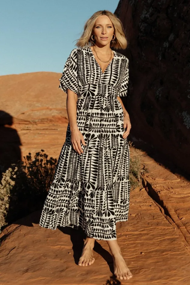 Baltic Born Midi Dresses Women Austin Kimono Dress Black Print