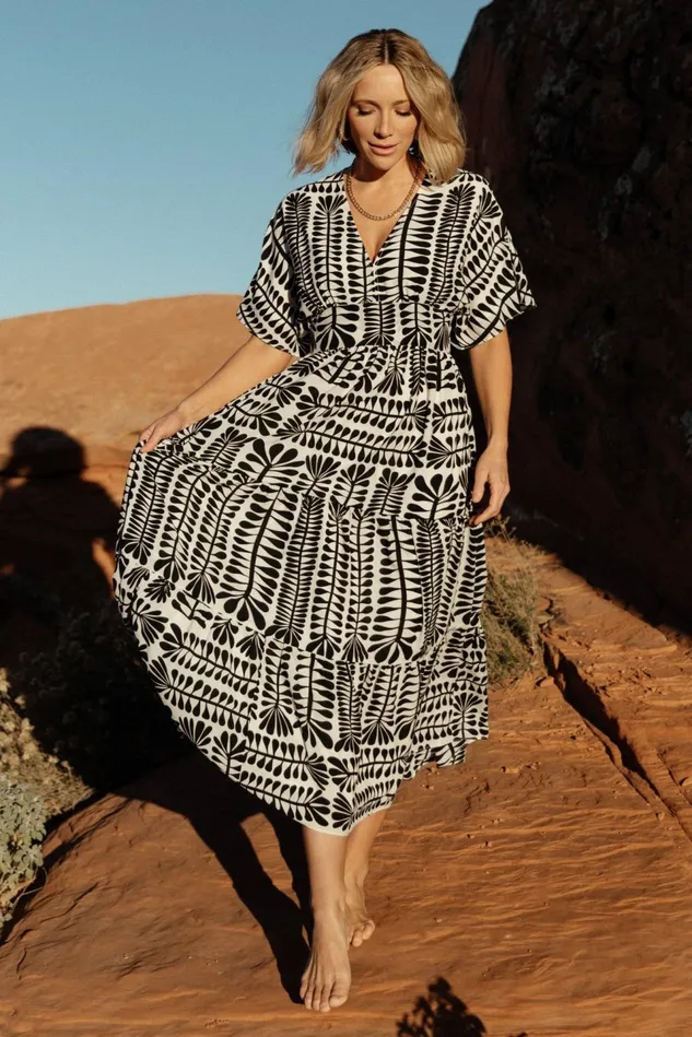 Baltic Born Midi Dresses Women Austin Kimono Dress Black Print Baltic Born Midi Dresses Women Austin Kimono Dress Black Print