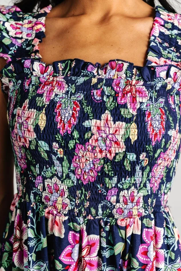 Baltic Born Midi Dresses Women Tatum Smocked Tiered Dress Navy Multi Baltic Born Midi Dresses Women Tatum Smocked Tiered Dress Navy Multi