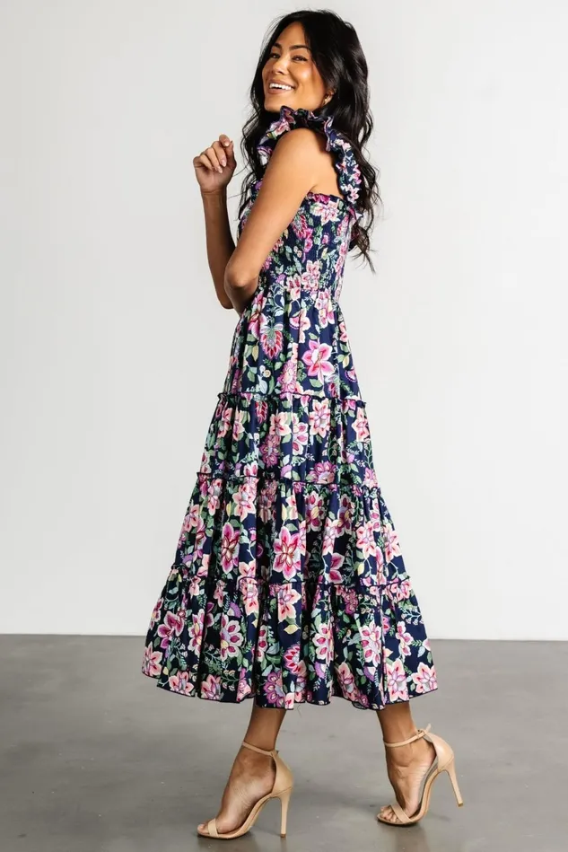 Baltic Born Midi Dresses Women Tatum Smocked Tiered Dress Navy Multi Baltic Born Midi Dresses Women Tatum Smocked Tiered Dress Navy Multi