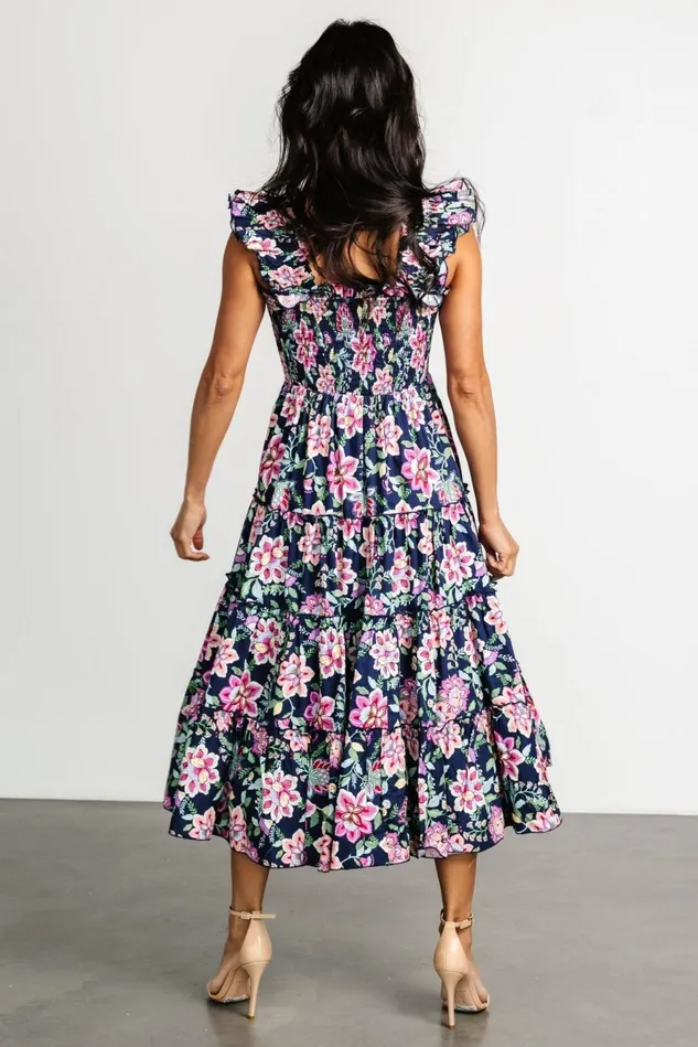Baltic Born Midi Dresses Women Tatum Smocked Tiered Dress Navy Multi Baltic Born Midi Dresses Women Tatum Smocked Tiered Dress Navy Multi