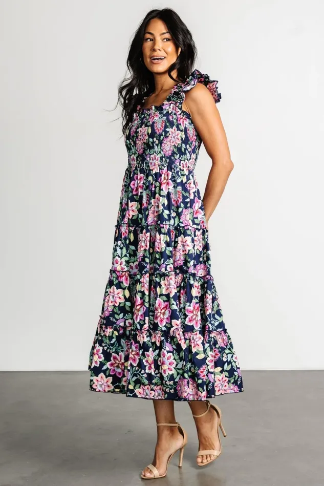 Baltic Born Midi Dresses Women Tatum Smocked Tiered Dress Navy Multi Baltic Born Midi Dresses Women Tatum Smocked Tiered Dress Navy Multi