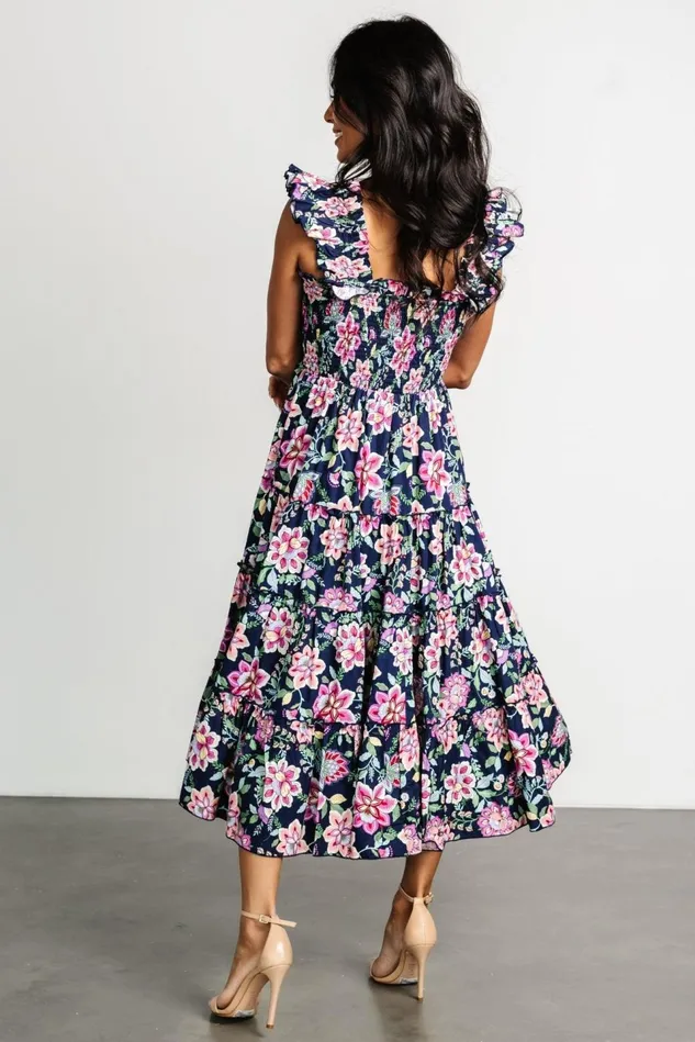 Baltic Born Midi Dresses Women Tatum Smocked Tiered Dress Navy Multi Baltic Born Midi Dresses Women Tatum Smocked Tiered Dress Navy Multi