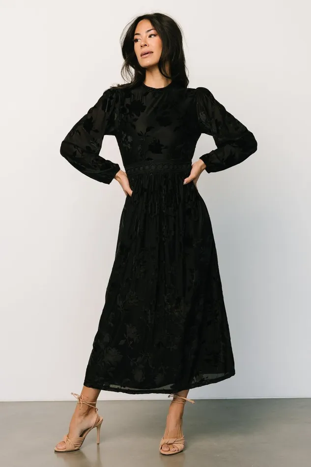 Baltic Born Mother Of The Bride Women Christine Velvet Embossed Midi Dress Black