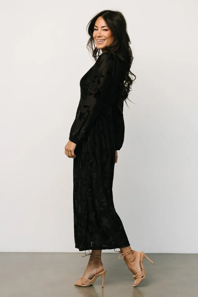 Baltic Born Mother Of The Bride Women Christine Velvet Embossed Midi Dress Black Baltic Born Mother Of The Bride Women Christine Velvet Embossed Midi Dress Black