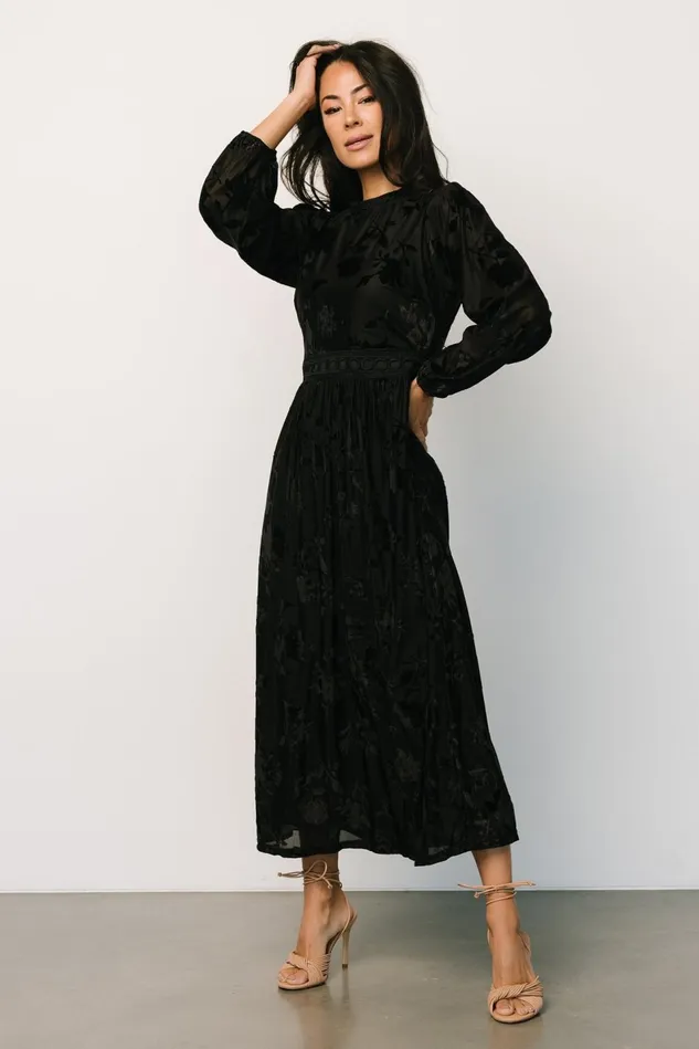 Baltic Born Mother Of The Bride Women Christine Velvet Embossed Midi Dress Black Baltic Born Mother Of The Bride Women Christine Velvet Embossed Midi Dress Black