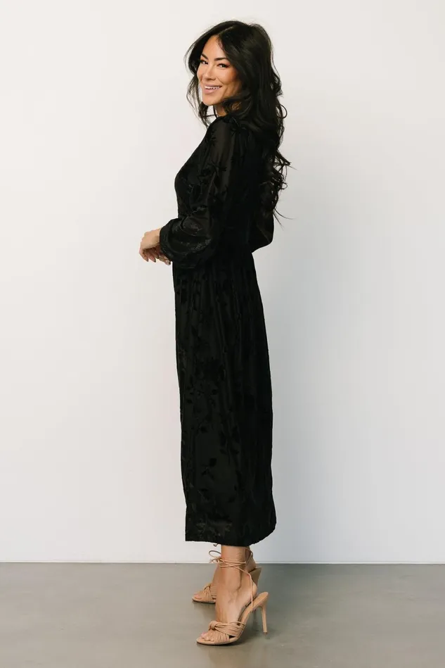 Baltic Born Mother Of The Bride Women Christine Velvet Embossed Midi Dress Black Baltic Born Mother Of The Bride Women Christine Velvet Embossed Midi Dress Black