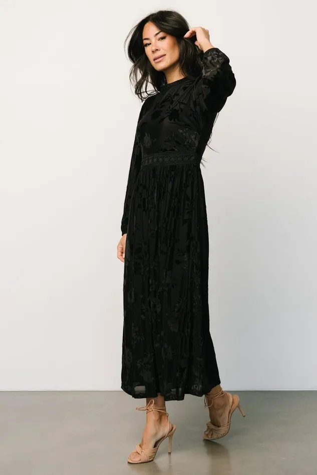 Baltic Born Mother Of The Bride Women Christine Velvet Embossed Midi Dress Black Baltic Born Mother Of The Bride Women Christine Velvet Embossed Midi Dress Black