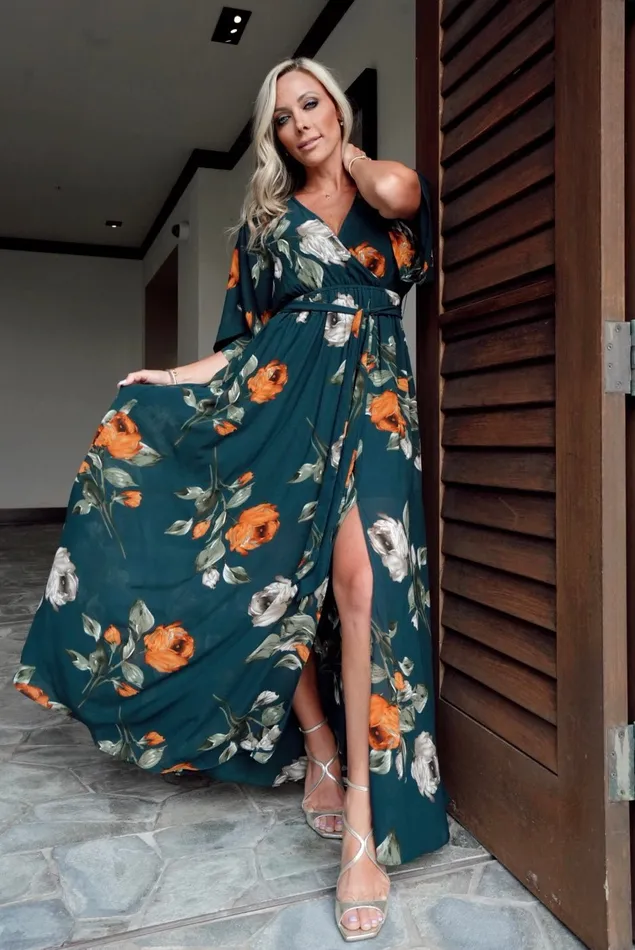 Baltic Born Mother Of The Bride Women Kia Kimono Maxi Dress Deep Topaz Floral