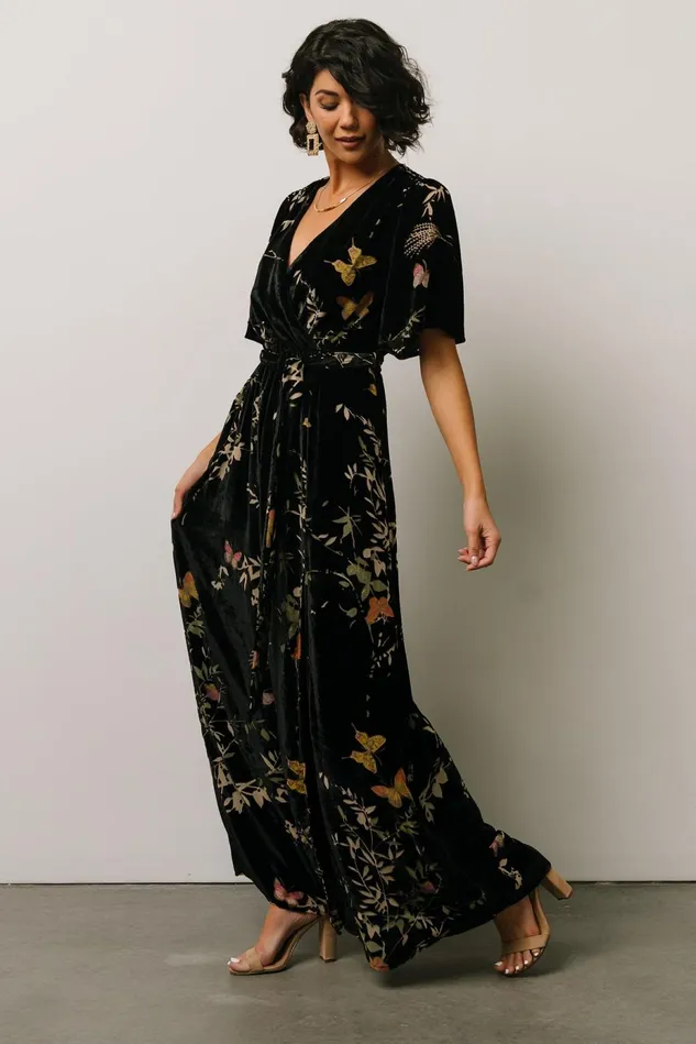 Baltic Born Mother Of The Bride Women Uma Velvet Maxi Dress Black Butterfly Print Baltic Born Mother Of The Bride Women Uma Velvet Maxi Dress Black Butterfly Print
