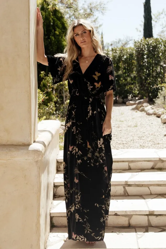 Baltic Born Mother Of The Bride Women Uma Velvet Maxi Dress Black Butterfly Print Baltic Born Mother Of The Bride Women Uma Velvet Maxi Dress Black Butterfly Print