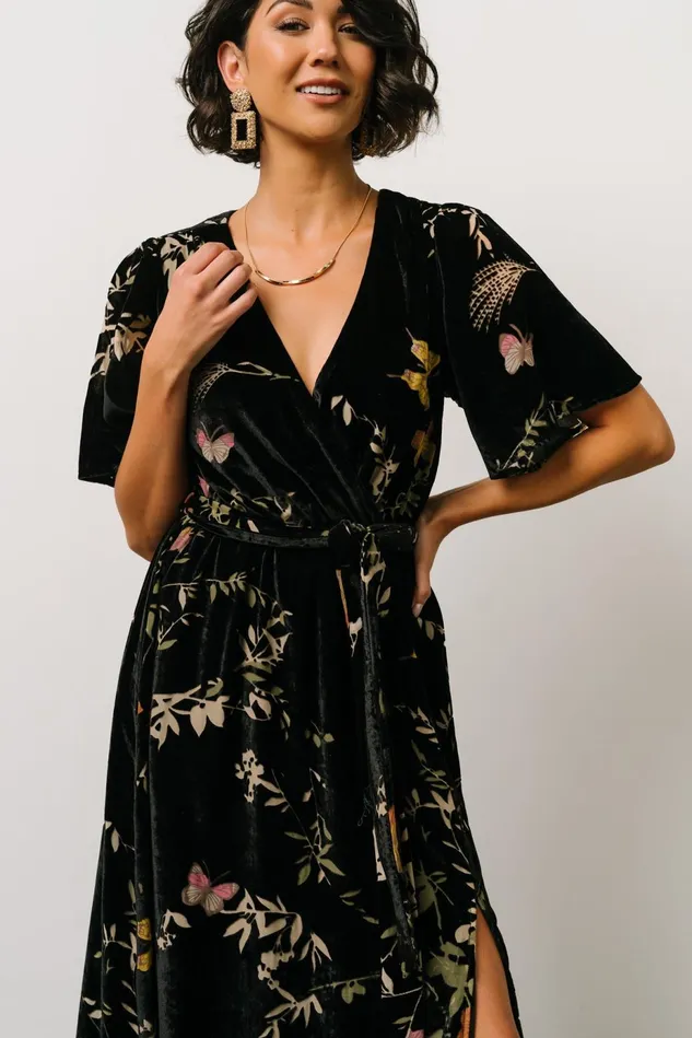 Baltic Born Mother Of The Bride Women Uma Velvet Maxi Dress Black Butterfly Print Baltic Born Mother Of The Bride Women Uma Velvet Maxi Dress Black Butterfly Print