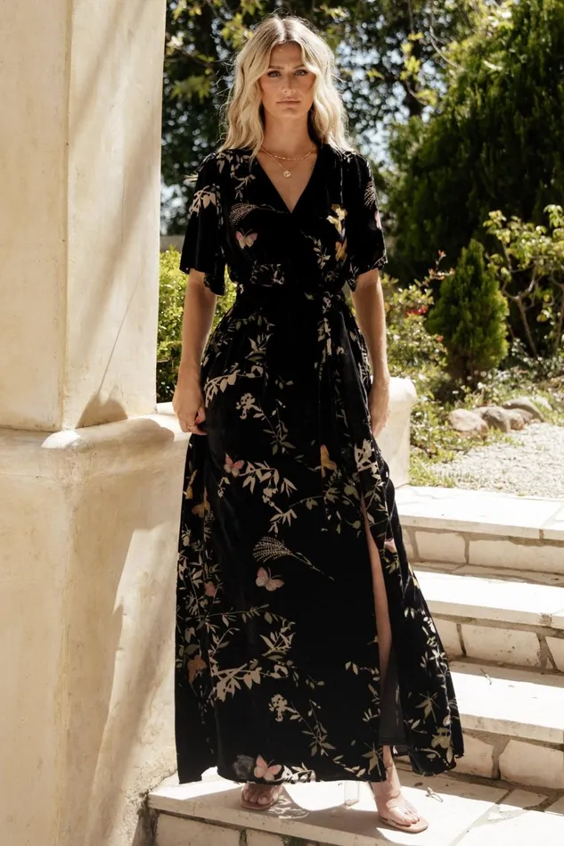 Baltic Born Mother Of The Bride Women Uma Velvet Maxi Dress Black Butterfly Print Baltic Born Mother Of The Bride Women Uma Velvet Maxi Dress Black Butterfly Print