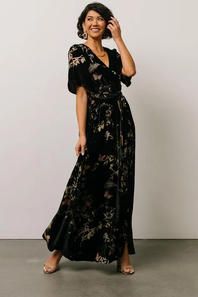 Baltic Born Mother Of The Bride Women Uma Velvet Maxi Dress Black Butterfly Print Baltic Born Mother Of The Bride Women Uma Velvet Maxi Dress Black Butterfly Print