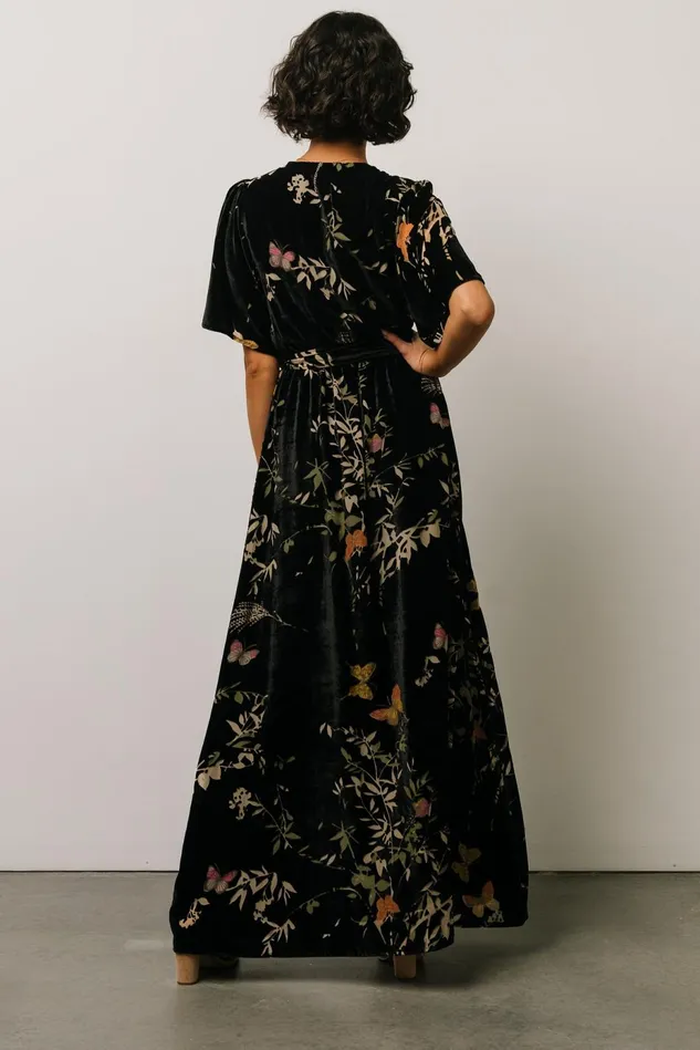 Baltic Born Mother Of The Bride Women Uma Velvet Maxi Dress Black Butterfly Print Baltic Born Mother Of The Bride Women Uma Velvet Maxi Dress Black Butterfly Print