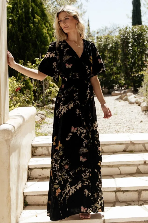 Baltic Born Mother Of The Bride Women Uma Velvet Maxi Dress Black Butterfly Print Baltic Born Mother Of The Bride Women Uma Velvet Maxi Dress Black Butterfly Print