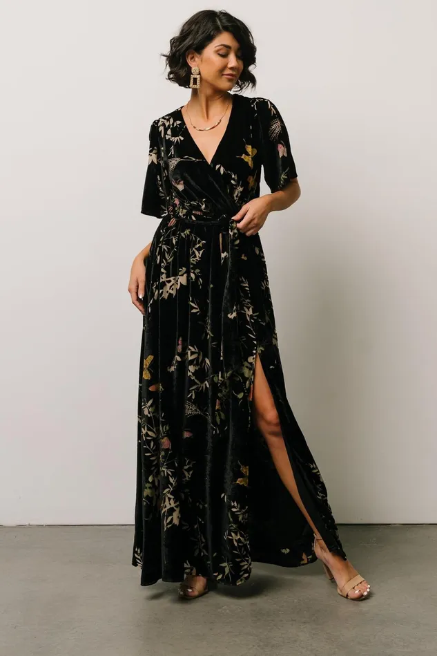 Baltic Born Mother Of The Bride Women Uma Velvet Maxi Dress Black Butterfly Print Baltic Born Mother Of The Bride Women Uma Velvet Maxi Dress Black Butterfly Print