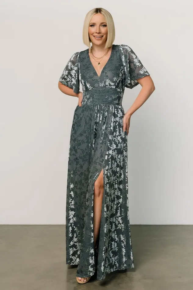 Baltic Born Mother Of The Bride Women Veronica Velvet Maxi Dress Slate Blue