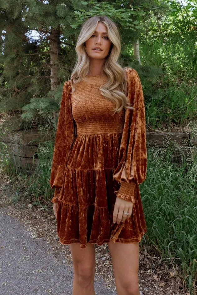 Baltic Born Short Dresses Women Kele Crushed Velvet Mini Dress Light Copper