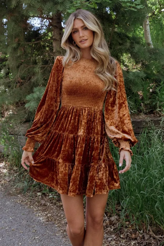 Baltic Born Short Dresses Women Kele Crushed Velvet Mini Dress Light Copper Baltic Born Short Dresses Women Kele Crushed Velvet Mini Dress Light Copper