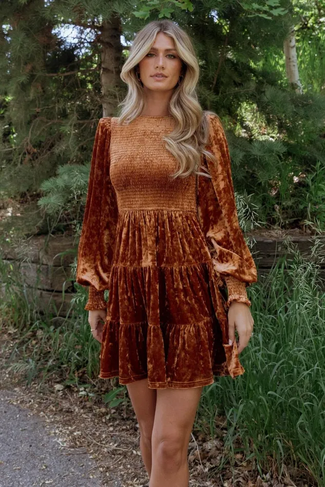 Baltic Born Short Dresses Women Kele Crushed Velvet Mini Dress Light Copper Baltic Born Short Dresses Women Kele Crushed Velvet Mini Dress Light Copper