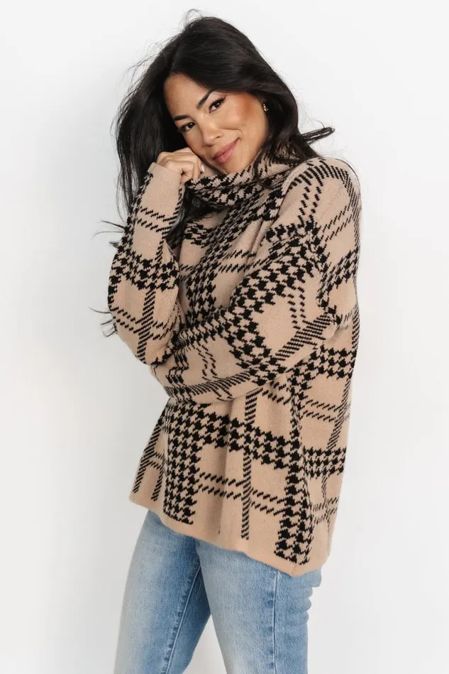 Baltic Born Sweaters Women Alexander Turtleneck Sweater Taupe Black Baltic Born Sweaters Women Alexander Turtleneck Sweater Taupe Black