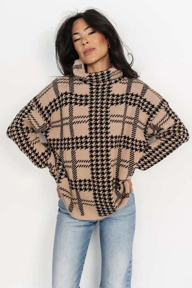 Baltic Born Sweaters Women Alexander Turtleneck Sweater Taupe Black Baltic Born Sweaters Women Alexander Turtleneck Sweater Taupe Black