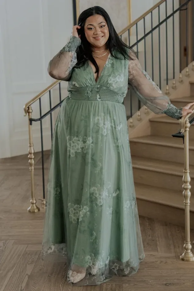 Baltic Born Tulle Styles Women Layla Tulle Maxi Dress Dusty Green Floral