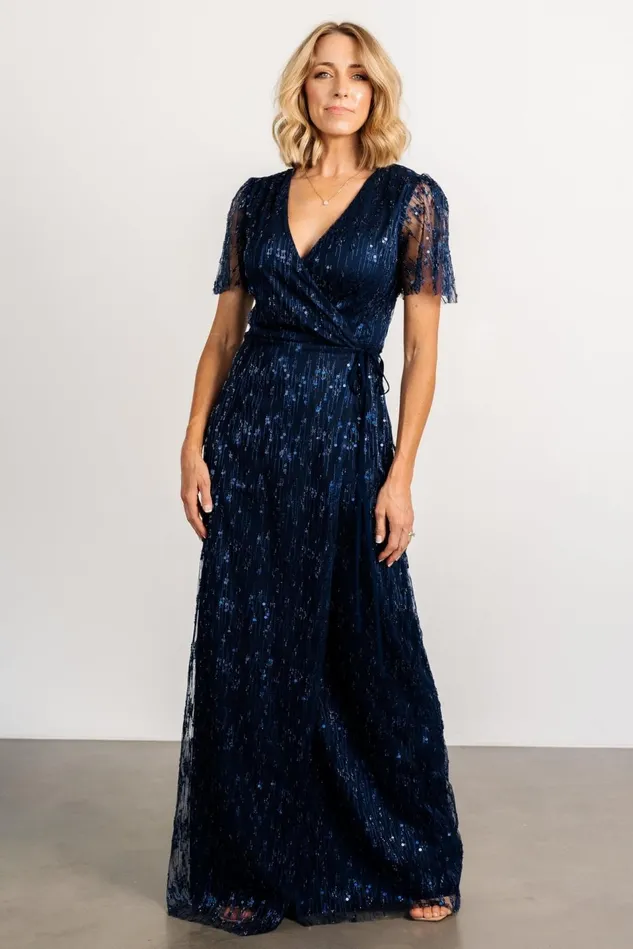 Baltic Born Tulle Styles Women Liza Sequin Wrap Maxi Dress Navy Baltic Born Tulle Styles Women Liza Sequin Wrap Maxi Dress Navy