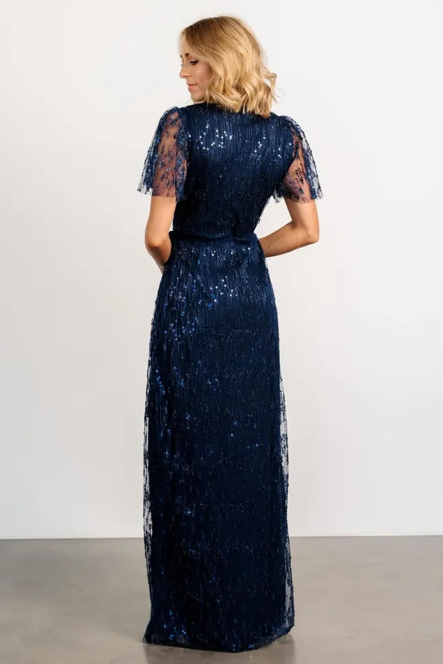 Baltic Born Tulle Styles Women Liza Sequin Wrap Maxi Dress Navy Baltic Born Tulle Styles Women Liza Sequin Wrap Maxi Dress Navy