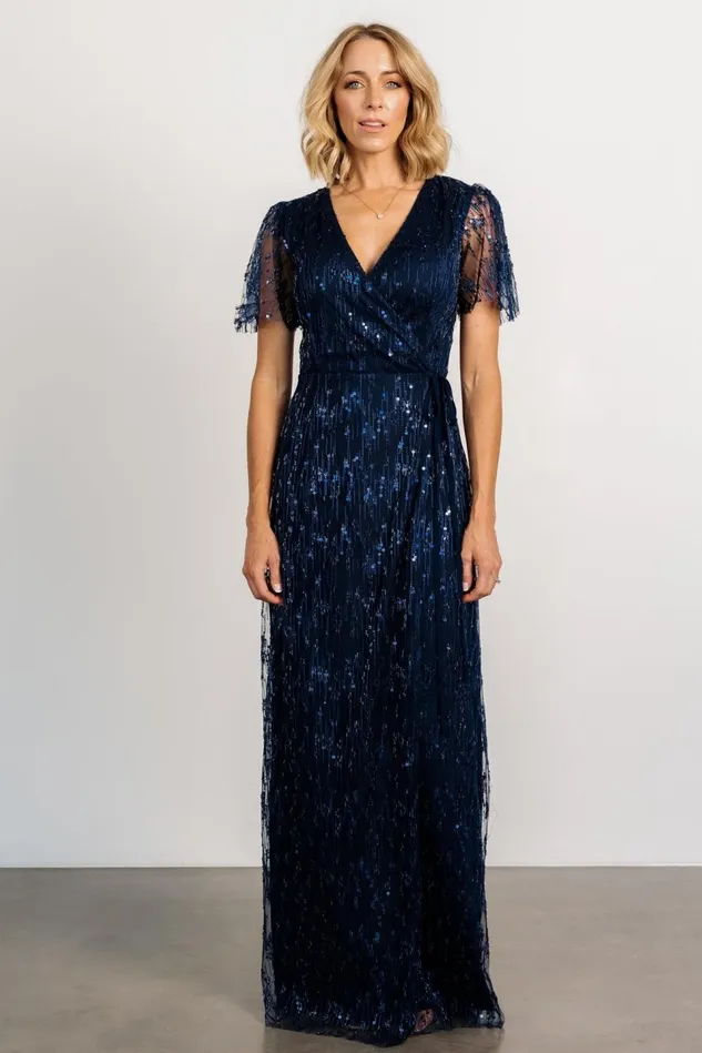 Baltic Born Tulle Styles Women Liza Sequin Wrap Maxi Dress Navy Baltic Born Tulle Styles Women Liza Sequin Wrap Maxi Dress Navy