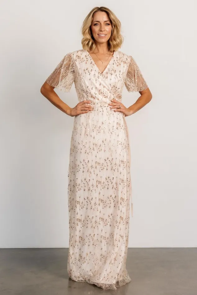 Baltic Born Tulle Styles Women Liza Sequin Wrap Maxi Dress Rose Gold