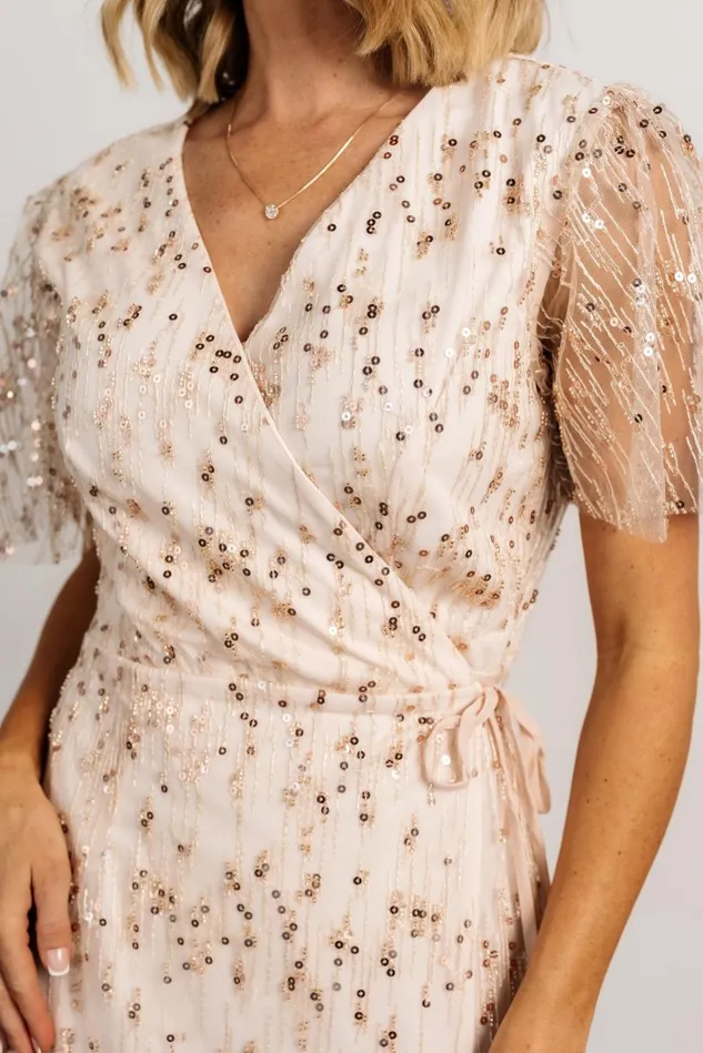 Baltic Born Tulle Styles Women Liza Sequin Wrap Maxi Dress Rose Gold