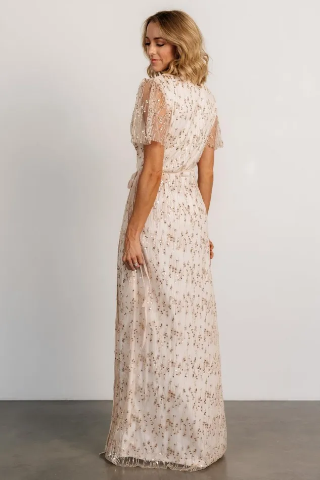 Baltic Born Tulle Styles Women Liza Sequin Wrap Maxi Dress Rose Gold