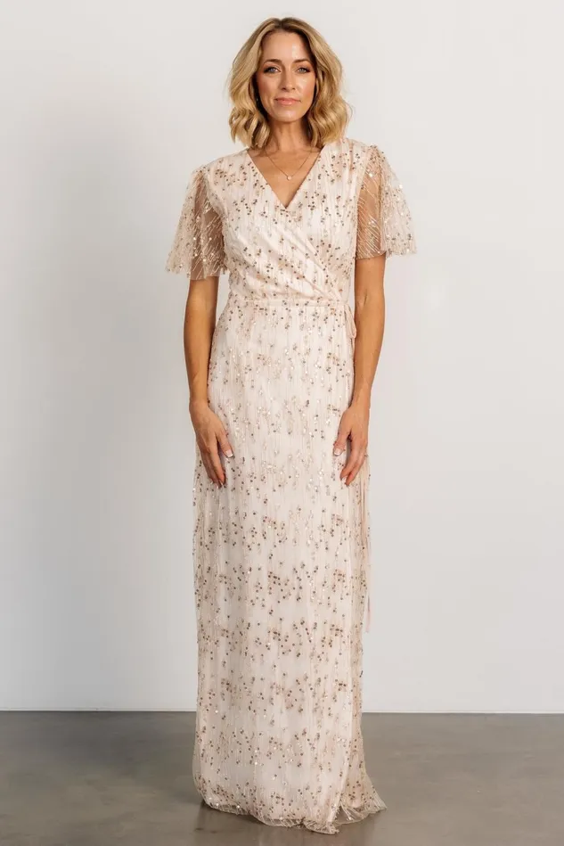 Baltic Born Tulle Styles Women Liza Sequin Wrap Maxi Dress Rose Gold