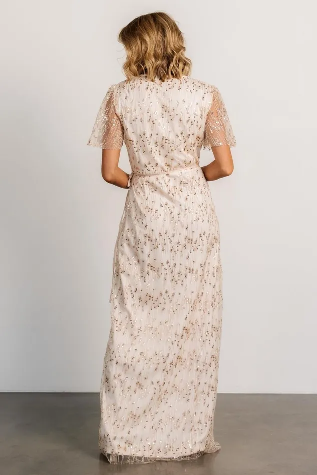 Baltic Born Tulle Styles Women Liza Sequin Wrap Maxi Dress Rose Gold