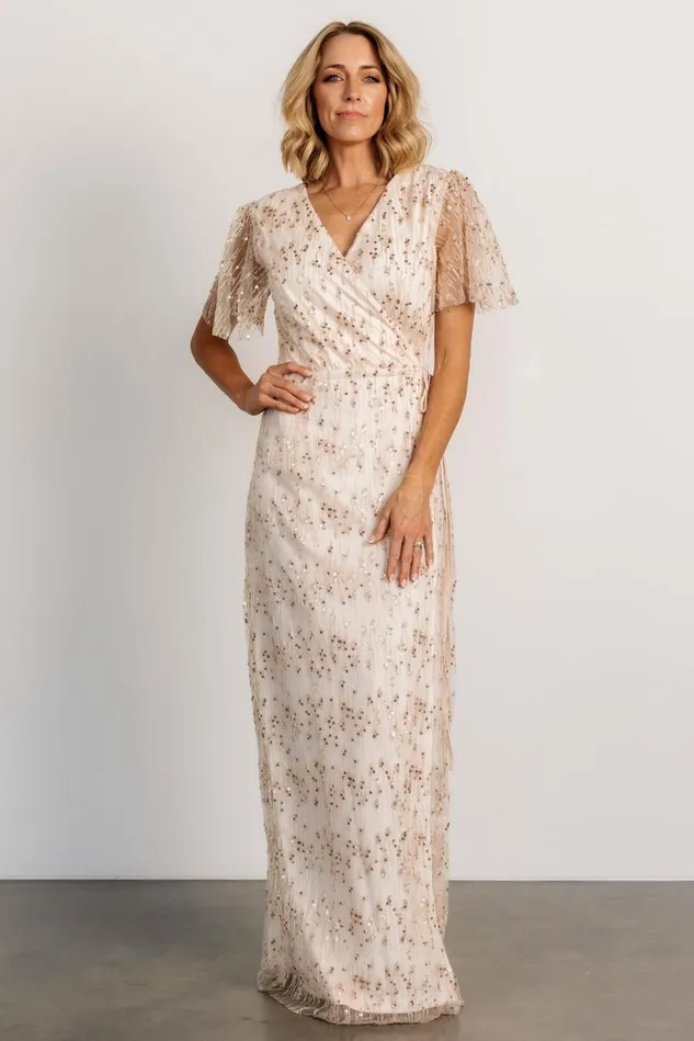 Baltic Born Tulle Styles Women Liza Sequin Wrap Maxi Dress Rose Gold