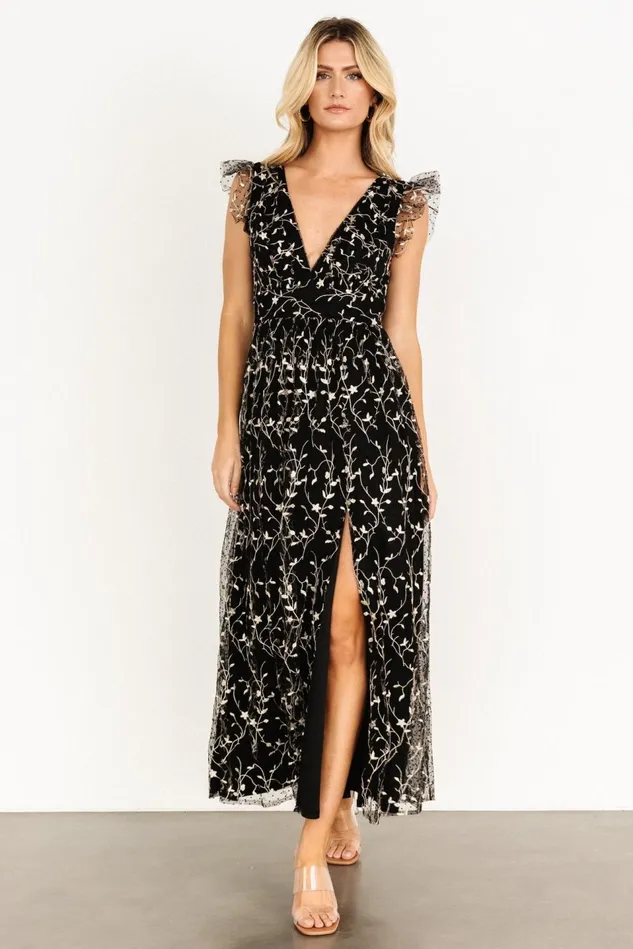 Baltic Born Tulle Styles Women Orza Embroidered Maxi Dress Black