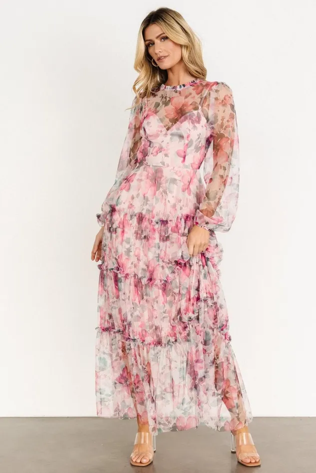 Baltic Born Tulle Styles Women Stephanie Tiered Maxi Dress Mauve Floral