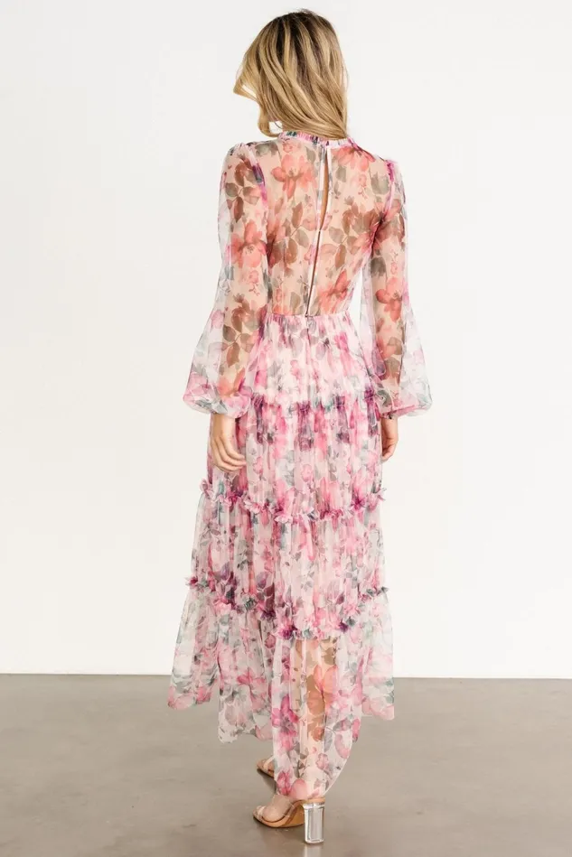 Baltic Born Tulle Styles Women Stephanie Tiered Maxi Dress Mauve Floral