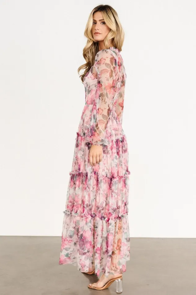 Baltic Born Tulle Styles Women Stephanie Tiered Maxi Dress Mauve Floral