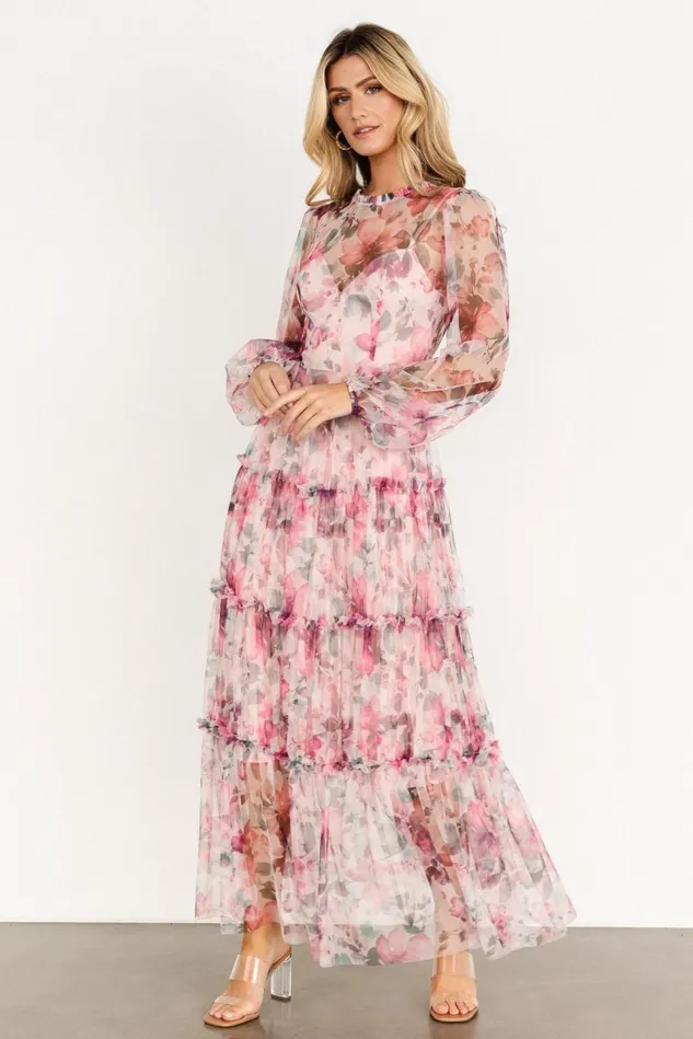 Baltic Born Tulle Styles Women Stephanie Tiered Maxi Dress Mauve Floral