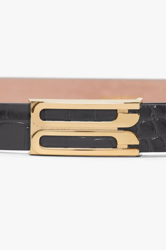 Belts Women Victoria Beckham Frame Belt In Slate Grey Croc Embossed Calf Leather Belts Women Victoria Beckham Frame Belt In Slate Grey Croc Embossed Calf Leather