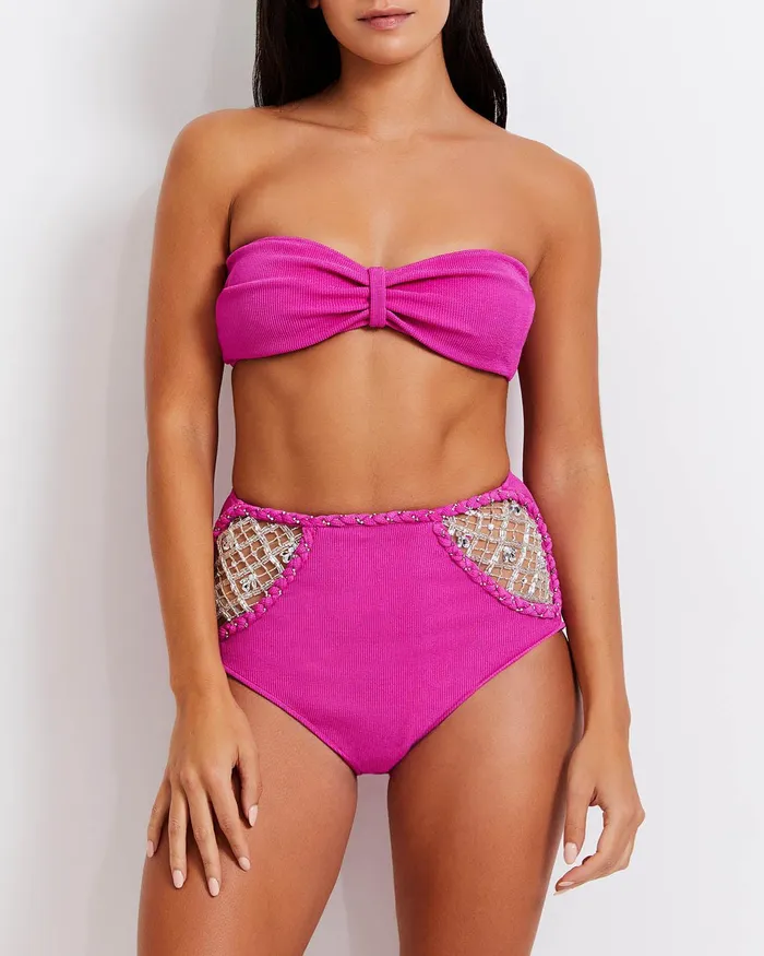 Bikinis Women PatBO Knit Bandeau Bikini Top X Harrods Exclusive