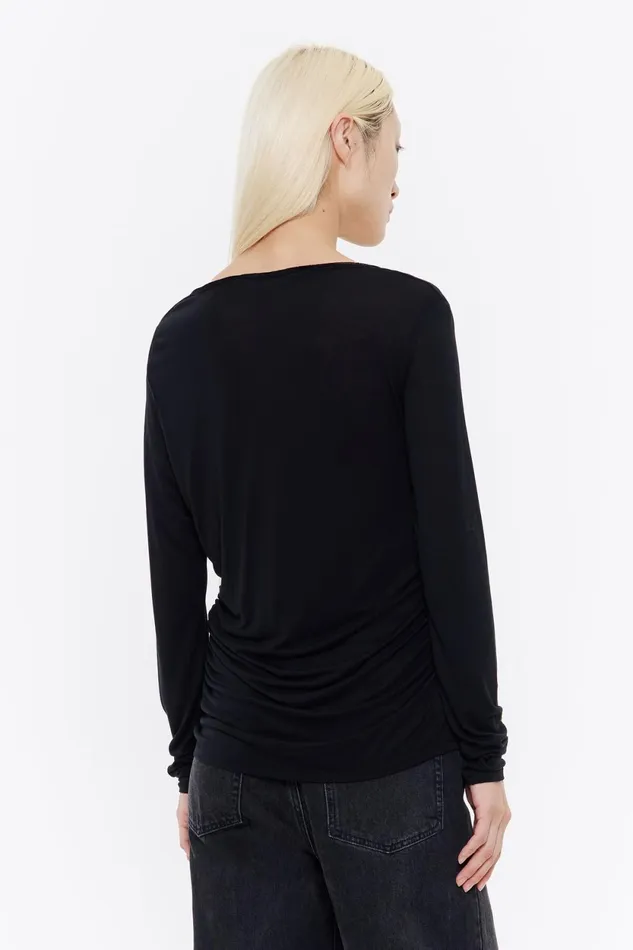 Black Diagonal Neckline Fitted Tshirt Black Women Bimba Y Lola TShirts Black Diagonal Neckline Fitted Tshirt Black Women Bimba Y Lola TShirts